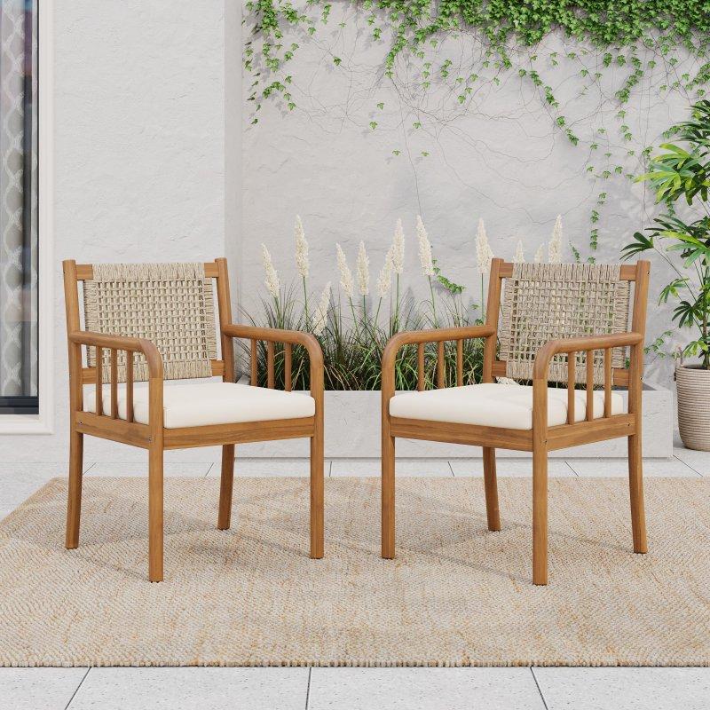 Gri Akasya Ahşap Suya Dayanıklı Minderli 2li Rattan Sandalye Seti - 60x58x86 cm - 251683