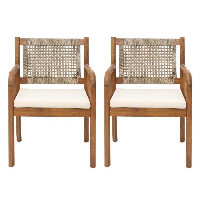 Gri Akasya Ahşap Suya Dayanıklı Minderli 2li Rattan Sandalye Seti - 60x58x86 cm - 251683