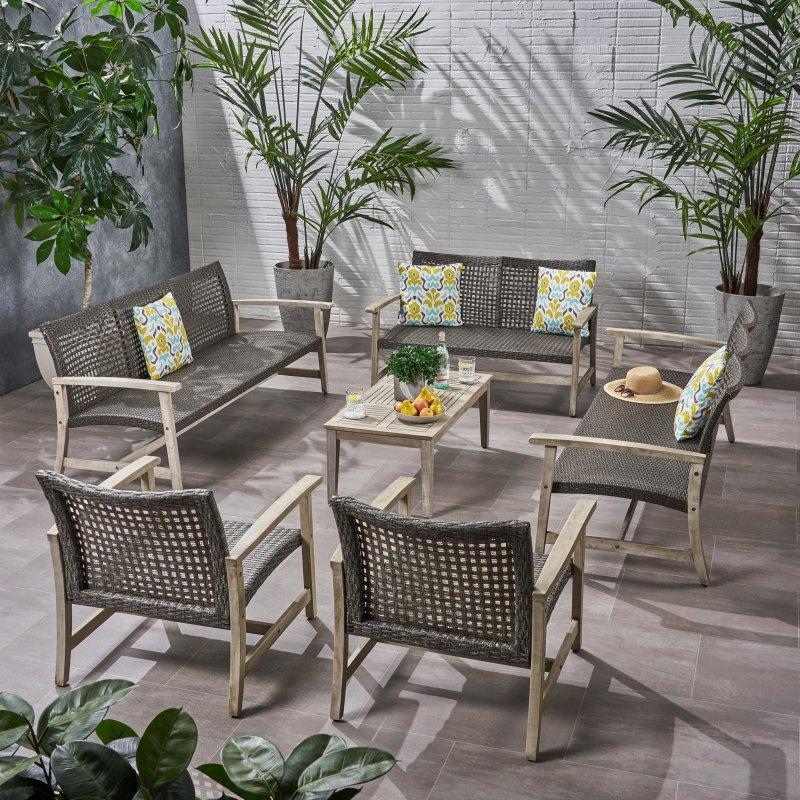 Gri Akasya Ahşap ve Rattan 10 Kişilik 6 Parça Bahçe Takımı - 268104