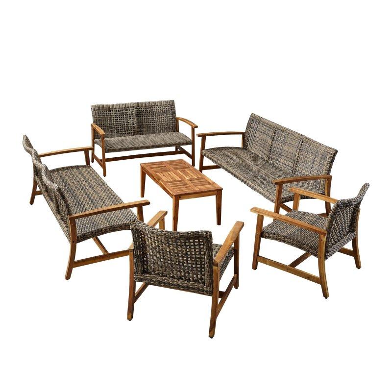 Gri Akasya Ahşap ve Rattan 10 Kişilik 6 Parça Bahçe Takımı - 268104