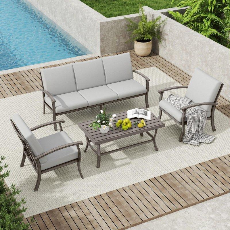 Gri Alüminyum 5 Kişilik 4 Parça Minderli Bahçe Takımı - 193x79x84 cm - 276361