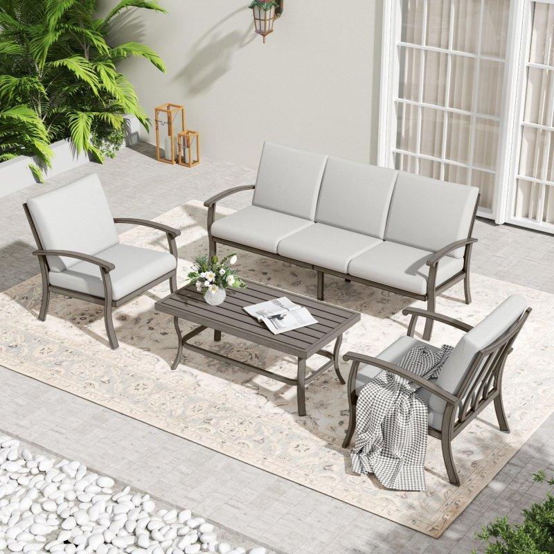 Gri Alüminyum 5 Kişilik 4 Parça Minderli Bahçe Takımı - 193x79x84 cm - 276361