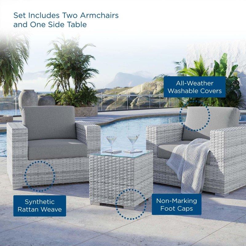 Gri Alüminyum İskeletli Sentetik Rattan 3 Parça Bahçe Takımı - 269815