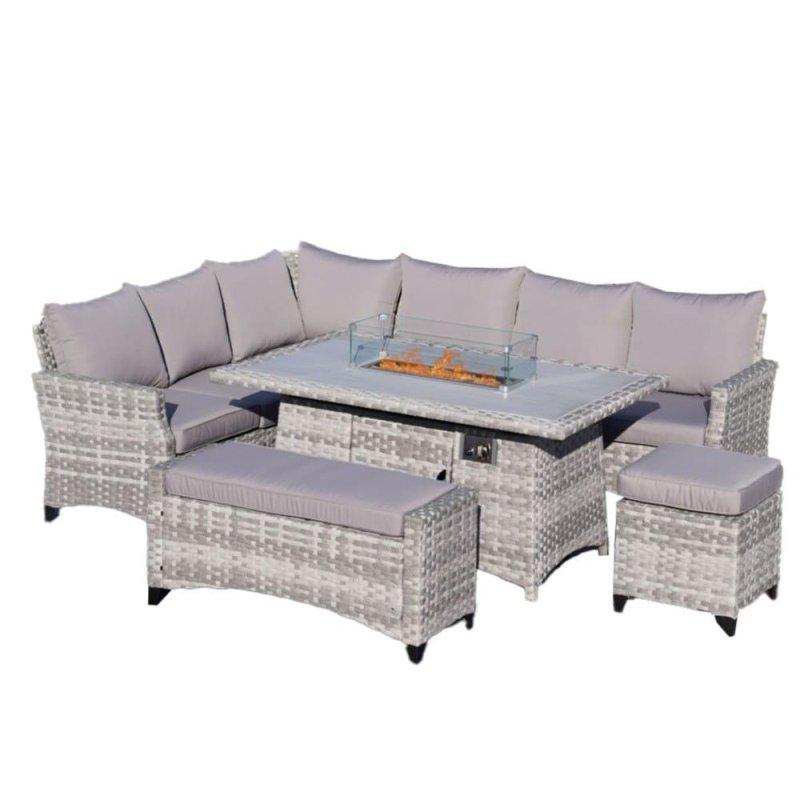 Gri Alüminyum Rattan Şömineli 9 Kişilik 5 Parça Bahçe Takımı - 275984