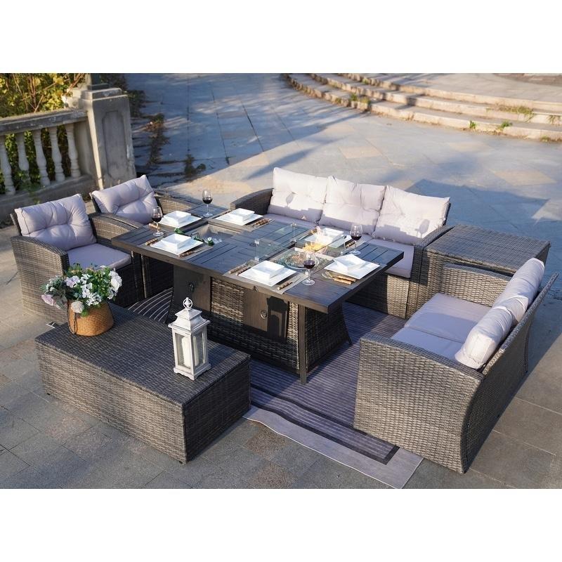 Gri Alüminyum ve PVC Rattan Ateş Çukurlu 7 Kişilik Bahçe Takımı - 271481