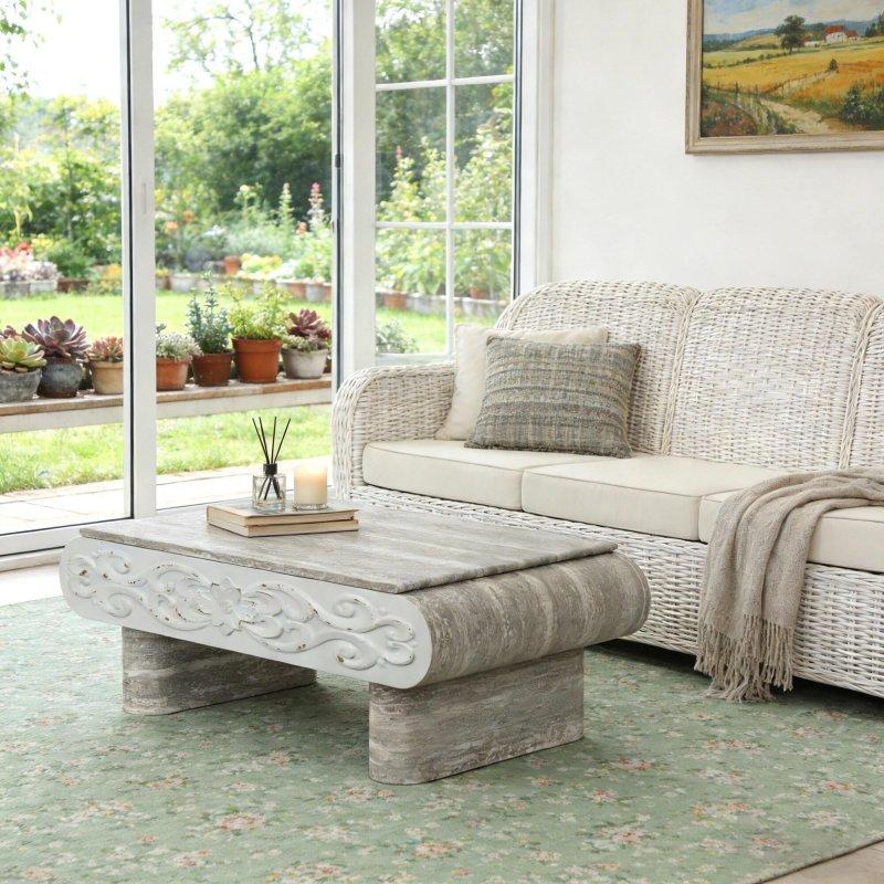 Gri Bej MDF Asansörlü Çekmeceli Gizli Bölmeli Akıllı Sehpa - 101x60 cm - 254302