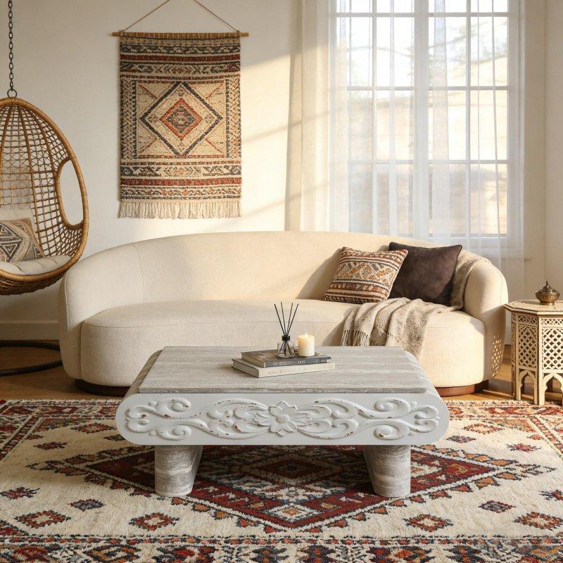Gri Bej MDF Asansörlü Çekmeceli Gizli Bölmeli Akıllı Sehpa - 101x60 cm - 254302