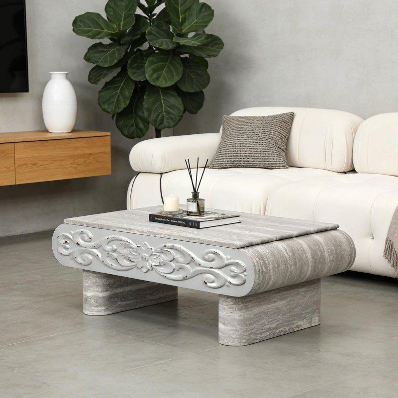 Gri Bej MDF Asansörlü Çekmeceli Gizli Bölmeli Akıllı Sehpa - 101x60 cm - 254302