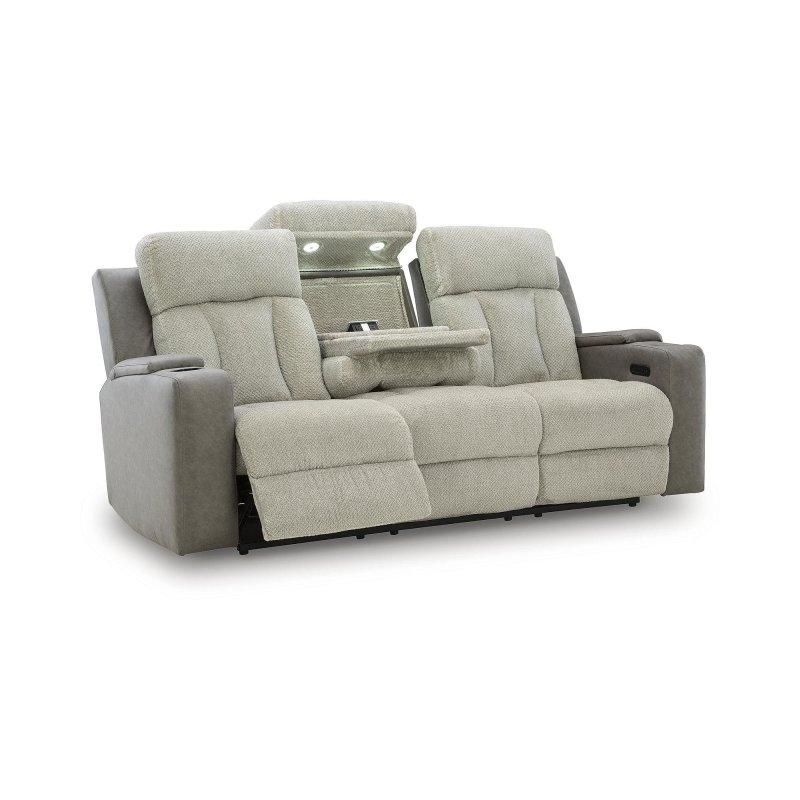 Gri Bej Suni Deri ve Polyester Elektrikli Mekanizmalı Masajlı Isıtmalı Bohem Koltuk - 221x100x110 cm - 278455