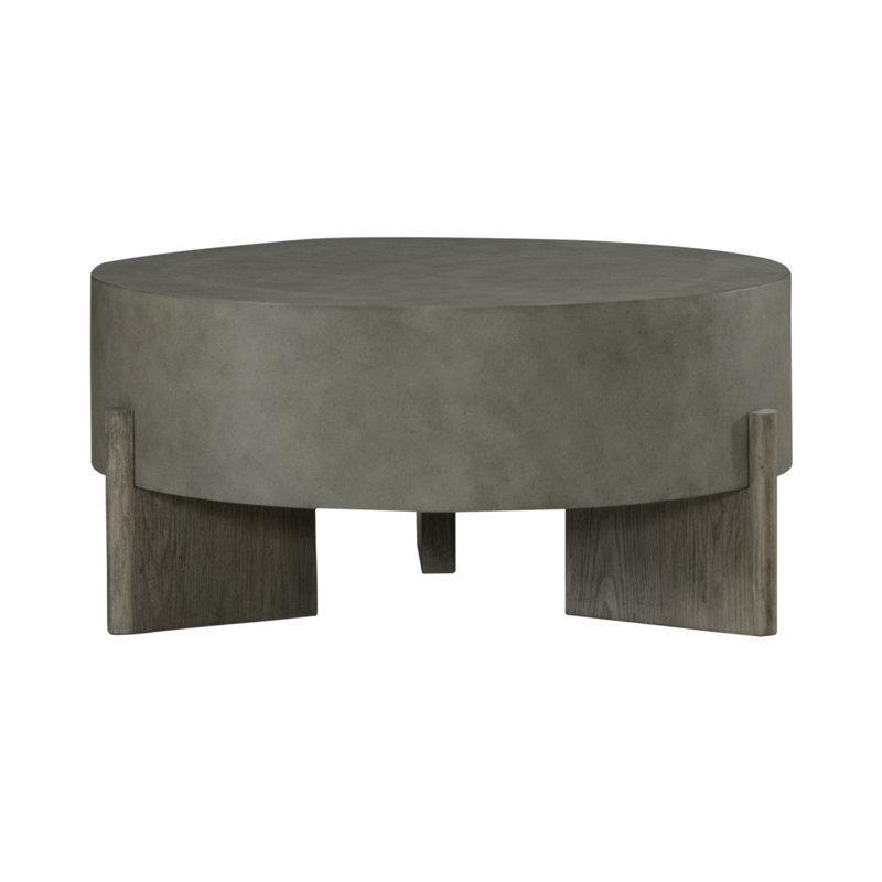Gri Beton Görünümlü Bej Masif Ahşap Üç Ayaklı Yuvarlak Orta Sehpa - 94 cm - 244142