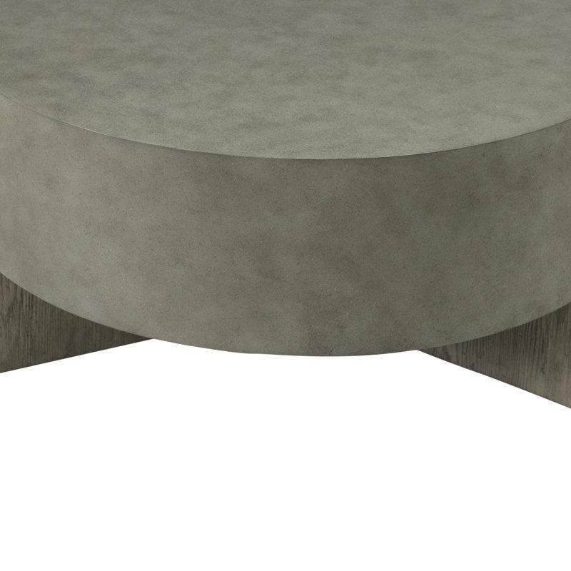 Gri Beton Görünümlü Bej Masif Ahşap Üç Ayaklı Yuvarlak Orta Sehpa - 94 cm - 244142