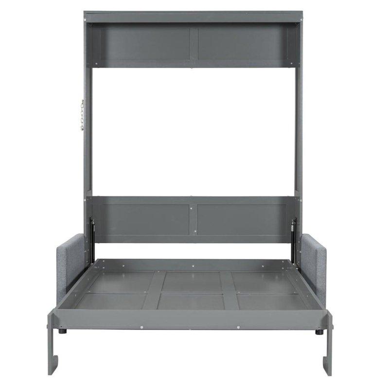 Gri Beyaz Ahşap Koltuklu Çift Pistonlu Duvar Yatağı - 167x212 cm - 262890