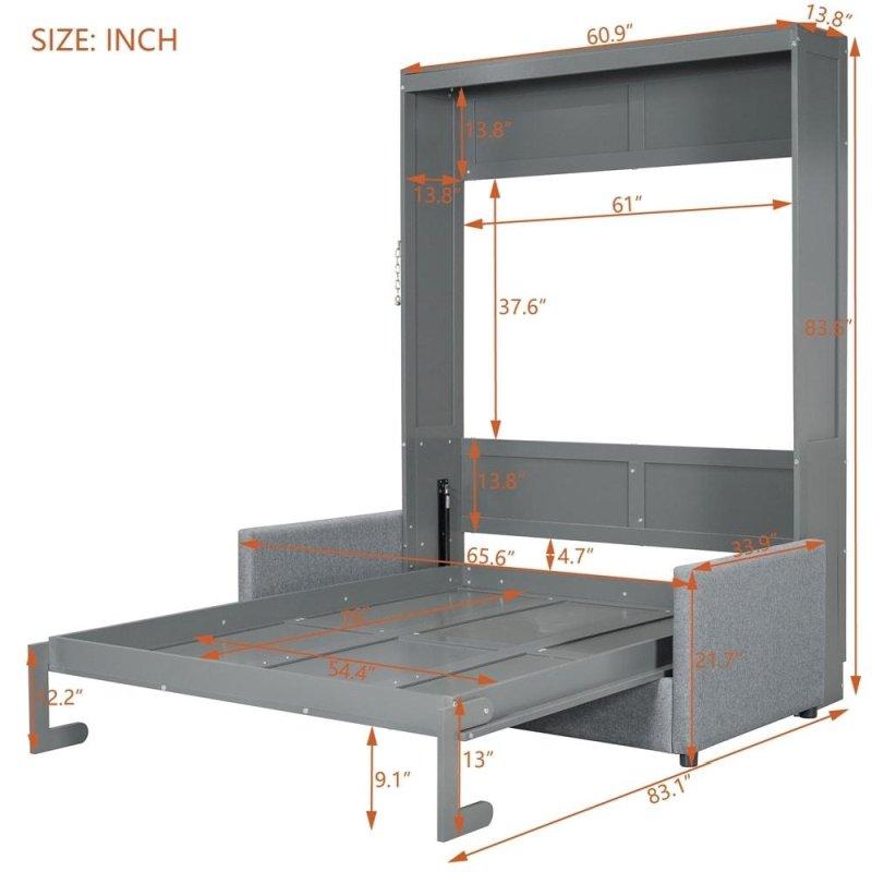Gri Beyaz Ahşap Koltuklu Çift Pistonlu Duvar Yatağı - 167x212 cm - 262890