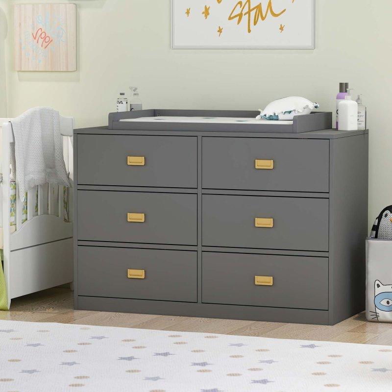 Gri Beyaz MDF Alt Değiştirme Üniteli 6 Çekmeceli Şifonyer - 115 cm - 301145