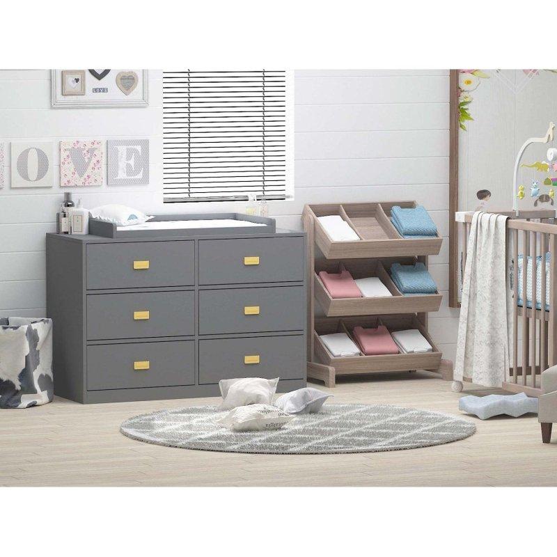 Gri Beyaz MDF Alt Değiştirme Üniteli 6 Çekmeceli Şifonyer - 115 cm - 301145