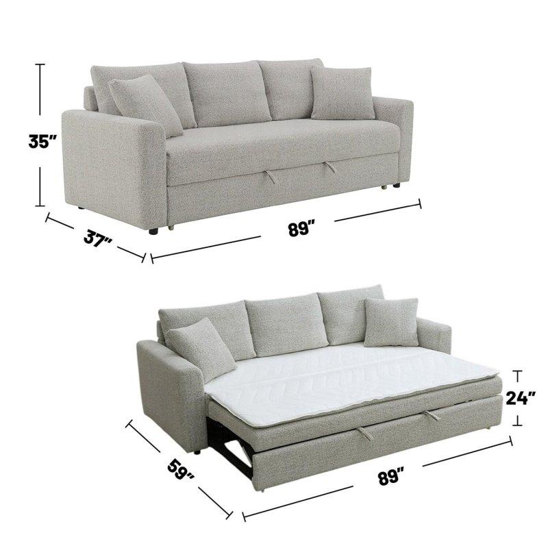 Gri Bukle Kumaş Ahşap Yataklı 3 Kişilik Bohem Koltuk - 227x94 cm - 287178