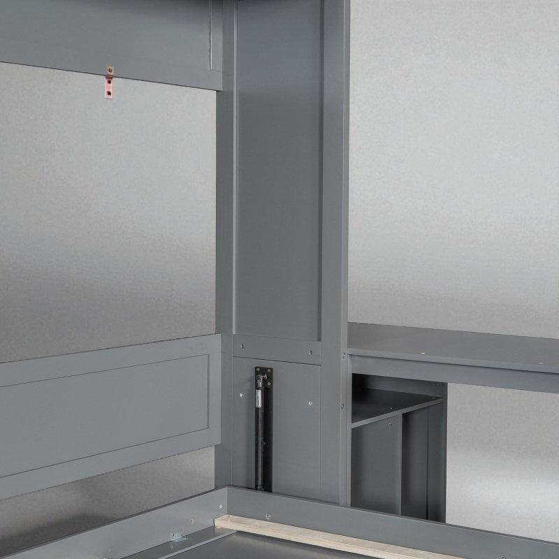 Gri Çam Ağacı ve MDF Masalı Dolaplı ve Raflı Çift Kişilik Duvar Yatağı - 264002