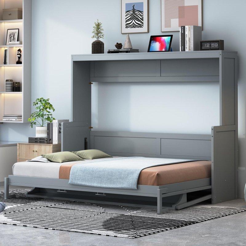 Gri Çam Ağacı ve MDF Masalı Hidrolik Çift Kişilik Duvar Yatağı - 212x154 cm - 266722
