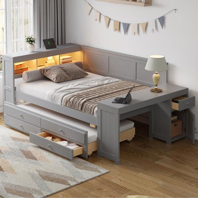 Gri Çam Ağacı ve MDF Yavru Yataklı Çekmeceli LED Aydınlatmalı Daybed Karyola - 329766 Gri Çam Ağacı ve MDF Yavru Yataklı Çekmeceli LED Aydınlatmalı Daybed Karyola - 329766