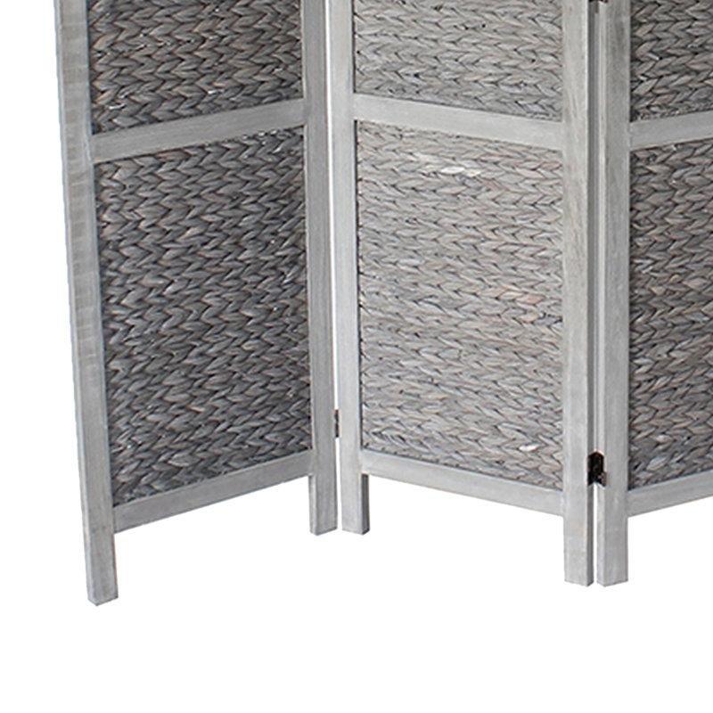 Gri Çam Ahşap Hasır Dokulu Katlanır Paravan - 178x171 cm - 321363