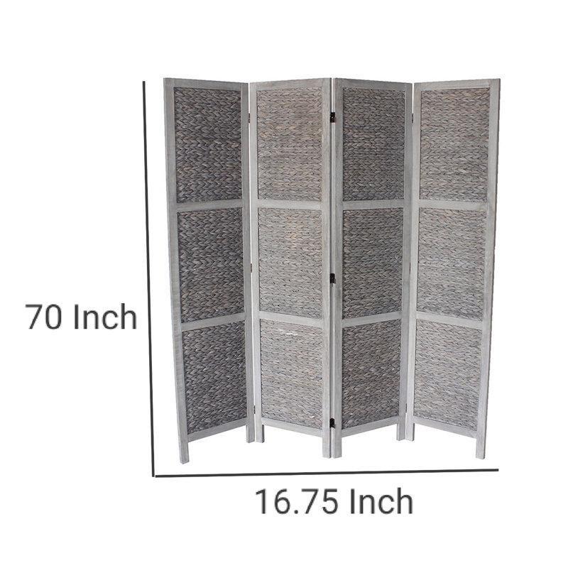 Gri Çam Ahşap Hasır Dokulu Katlanır Paravan - 178x171 cm - 321363