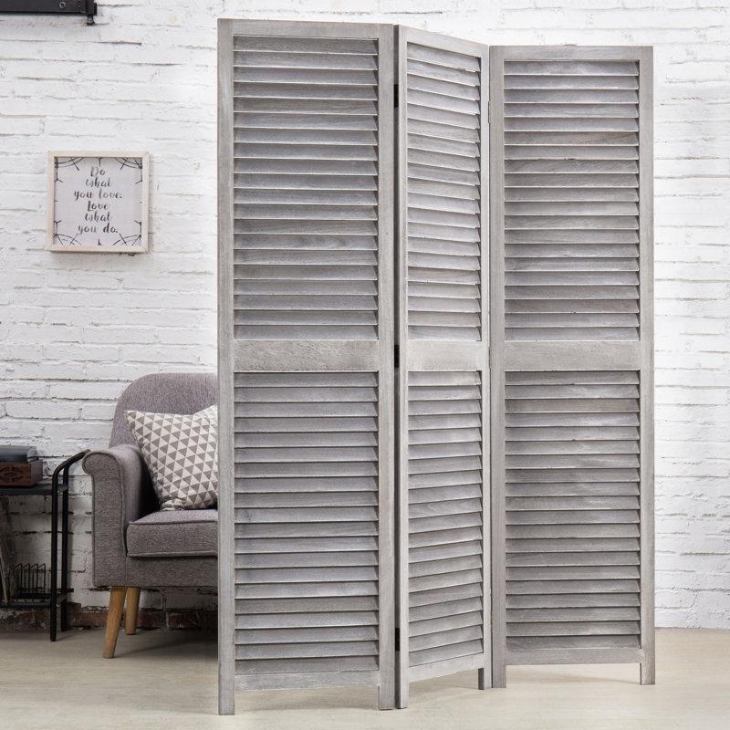 Gri Çam Masif Ahşap Katlanır 3 Panelli Paravan - 178x138 cm - 321157