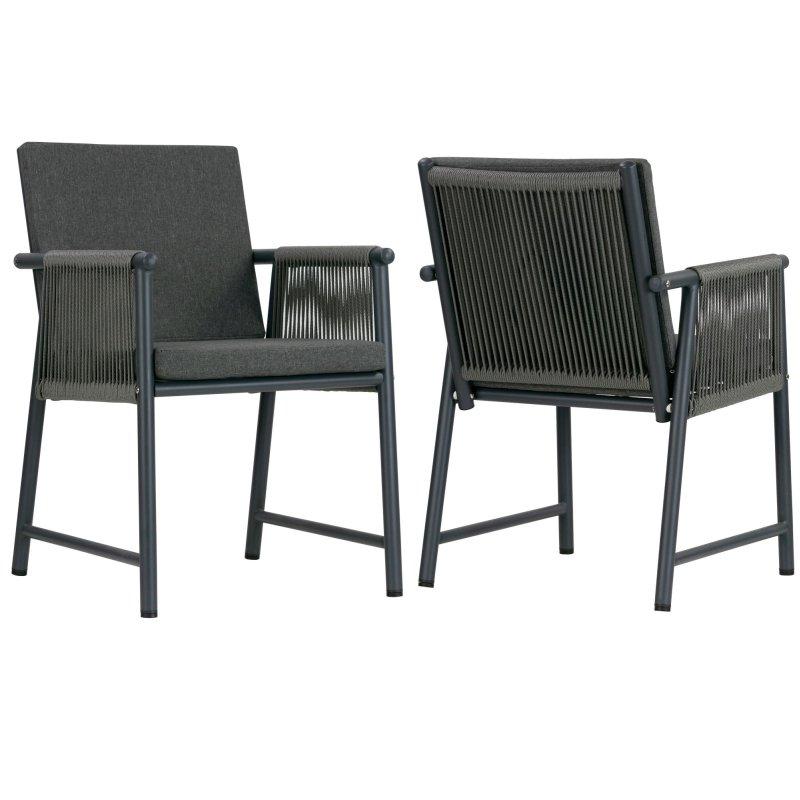 Gri Çelik El Örgüsü Dış Mekan 2li Rattan Sandalye Seti - 251535