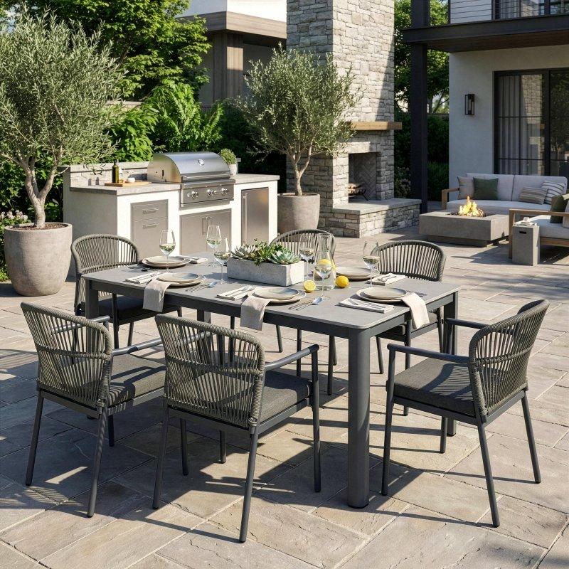 Gri Çelik El Örgüsü Minderli 2li Dış Mekan Rattan Sandalye Seti - 252273