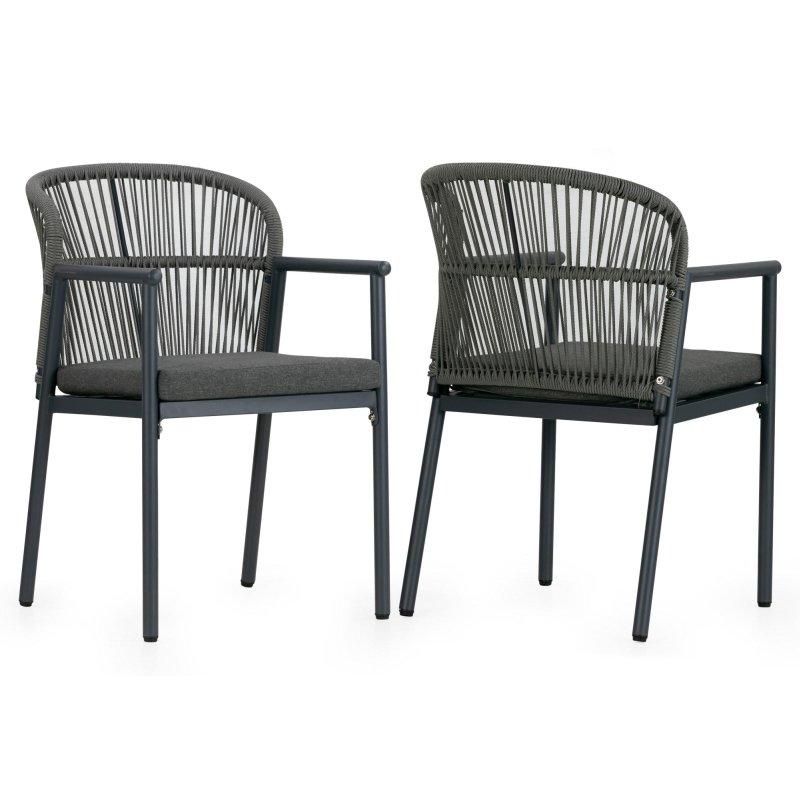 Gri Çelik El Örgüsü Minderli 2li Dış Mekan Rattan Sandalye Seti - 252273