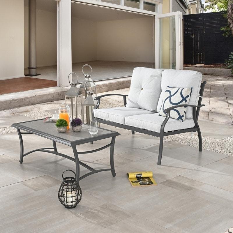 Gri Çelik Geometrik Desenli Minderli Bahçe Takımı - 268685
