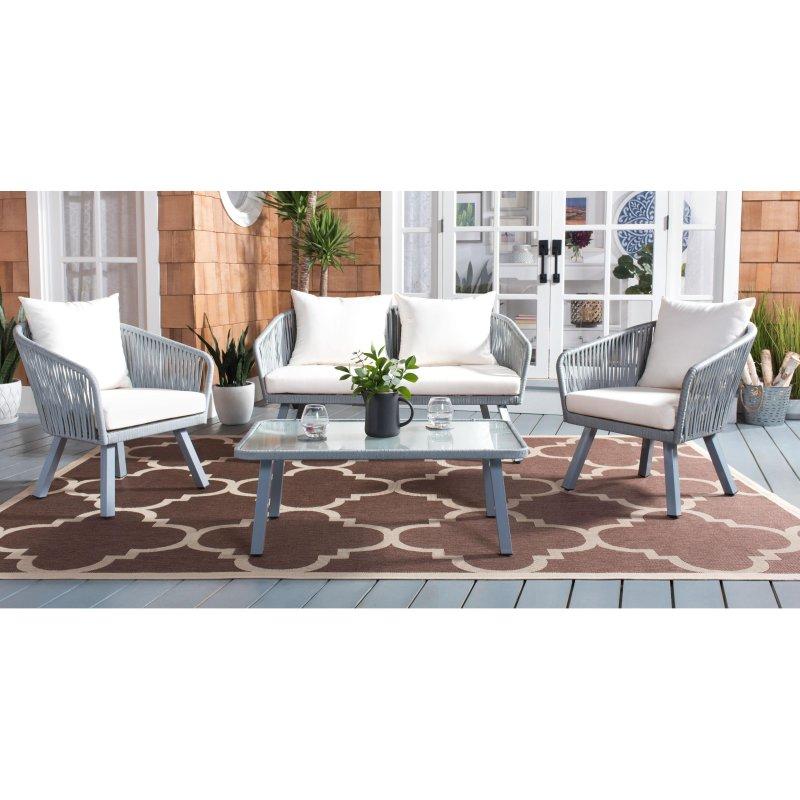 Gri Çelik ve Rattan İp Detaylı Minderli 4 Parça Bahçe Takımı - 138 cm - 269012