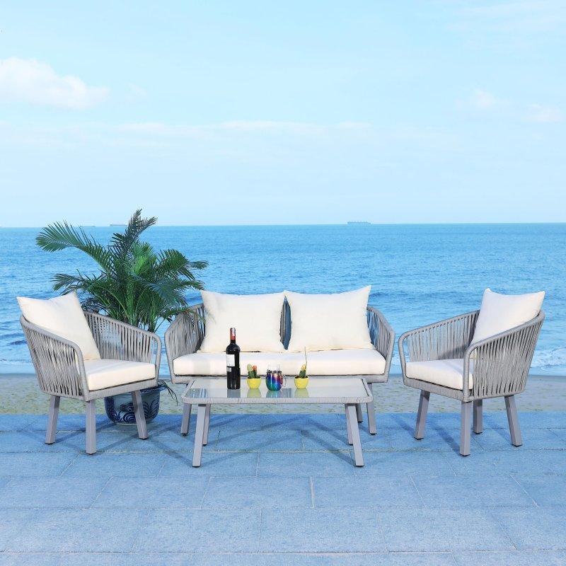 Gri Çelik ve Rattan İp Detaylı Minderli 4 Parça Bahçe Takımı - 138 cm - 269012