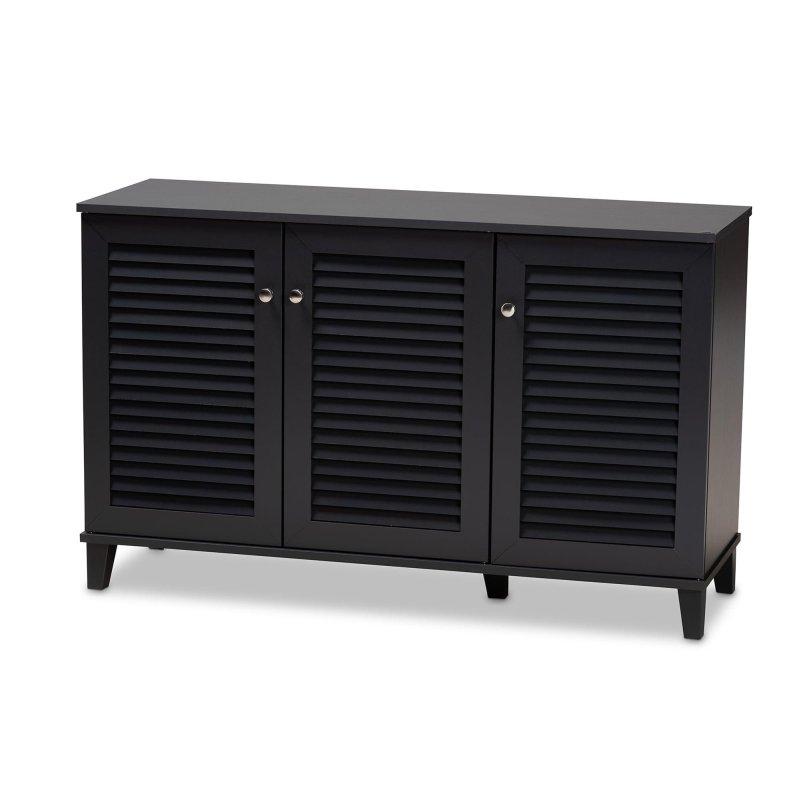 Gri Ceviz Masif Ahşap 8 Raflı Panjurlu Kapaklı Ayakkabı Şifonyeri - 113x38x70 cm - 295796