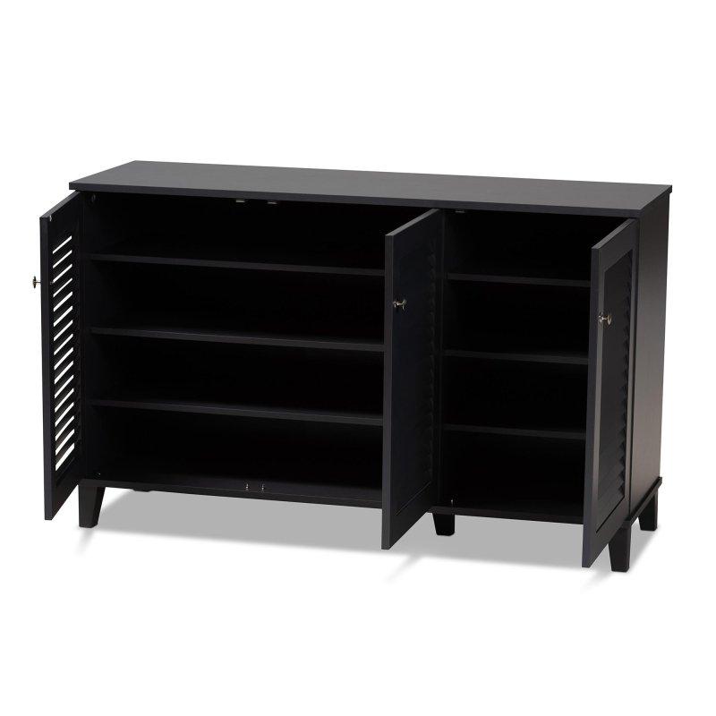 Gri Ceviz Masif Ahşap 8 Raflı Panjurlu Kapaklı Ayakkabı Şifonyeri - 113x38x70 cm - 295796