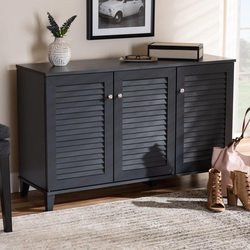 Gri Ceviz Masif Ahşap 8 Raflı Panjurlu Kapaklı Ayakkabı Şifonyeri - 113x38x70 cm - 295796