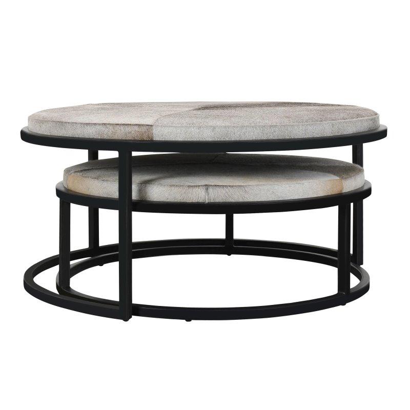 Gri Deri ve Demir Zigon Yuvarlak Orta Sehpa - 102x49 cm - 240601