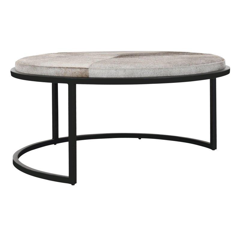 Gri Deri ve Demir Zigon Yuvarlak Orta Sehpa - 102x49 cm - 240601