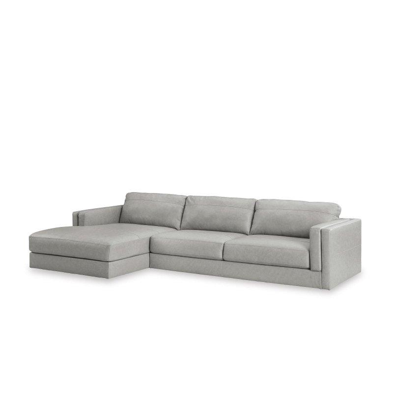 Gri Deri ve Suni Deri Şezlonglu Köşe Koltuk - 348x173x84 cm - 258734