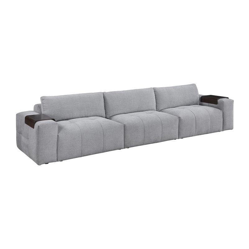 Gri Dokulu Kumaş Kapitoneli Ahşap Tepsili Kolçaklı Bohem Koltuk - 392 cm - 293140