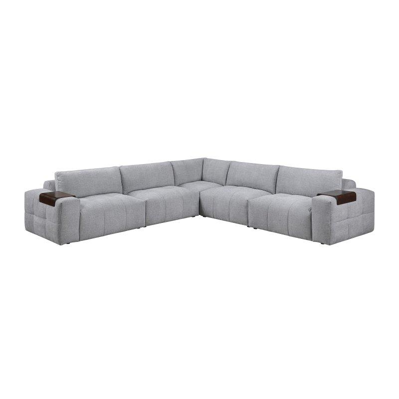 Gri Dokulu Kumaş Kapitoneli Ahşap Tepsili Modüler Köşe Koltuk - 364x364 cm - 257181