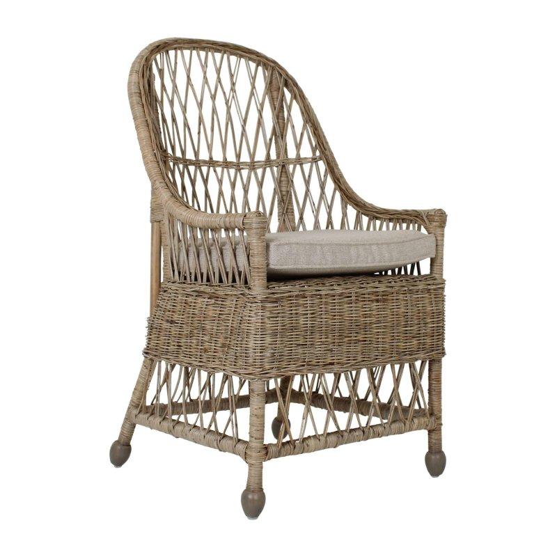 Gri El Yapımı Kolçaklı Baklava Desenli Rattan Sandalye - 56x59x99 cm - 253175