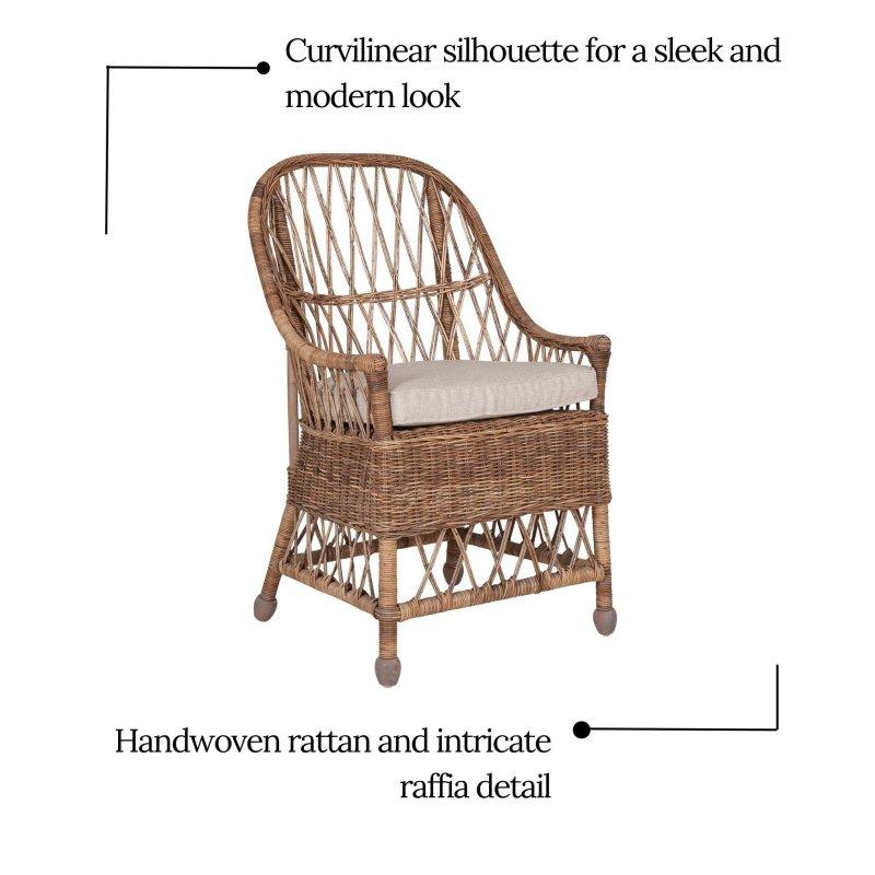 Gri El Yapımı Kolçaklı Baklava Desenli Rattan Sandalye - 56x59x99 cm - 253175
