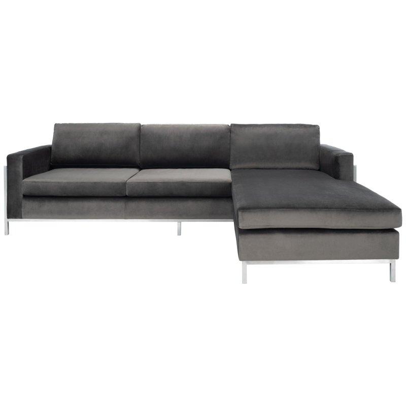 Gri Fırçalanmış Paslanmaz Çelik Ayaklı Modern Sağ Köşe Koltuk - 270x94 cm - 257539