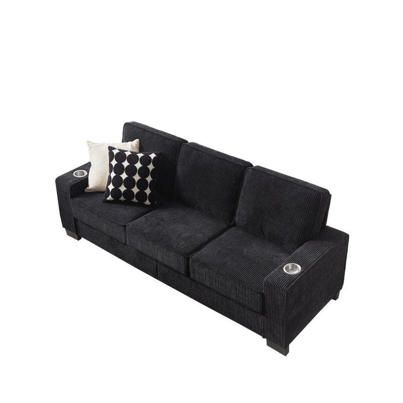 Gri Fitilli Kadife Bardaklıklı 3 Kişilik Bohem Koltuk - 214 cm - 288524