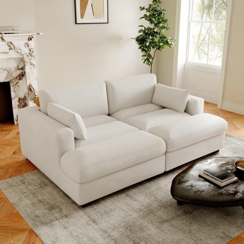 Gri Fitilli Kadife Çıkarılabilir Minderli Masif Ahşap Ayaklı Köşe Koltuk - 107x143x89 cm - 260141
