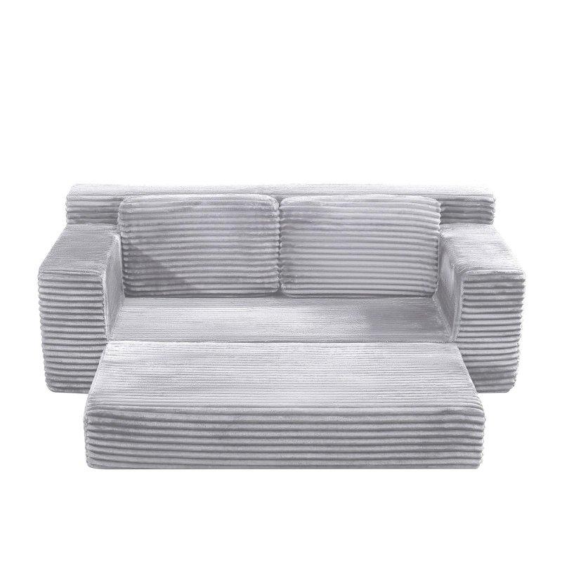 Gri Fitilli Kadife Dönüştürülebilir Yataklı Bohem Koltuk - 180x86x62 cm - 290408