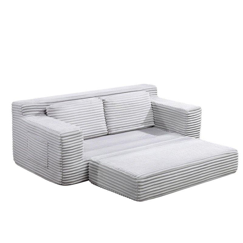 Gri Fitilli Kadife Dönüştürülebilir Yataklı Bohem Koltuk - 180x86x62 cm - 290408