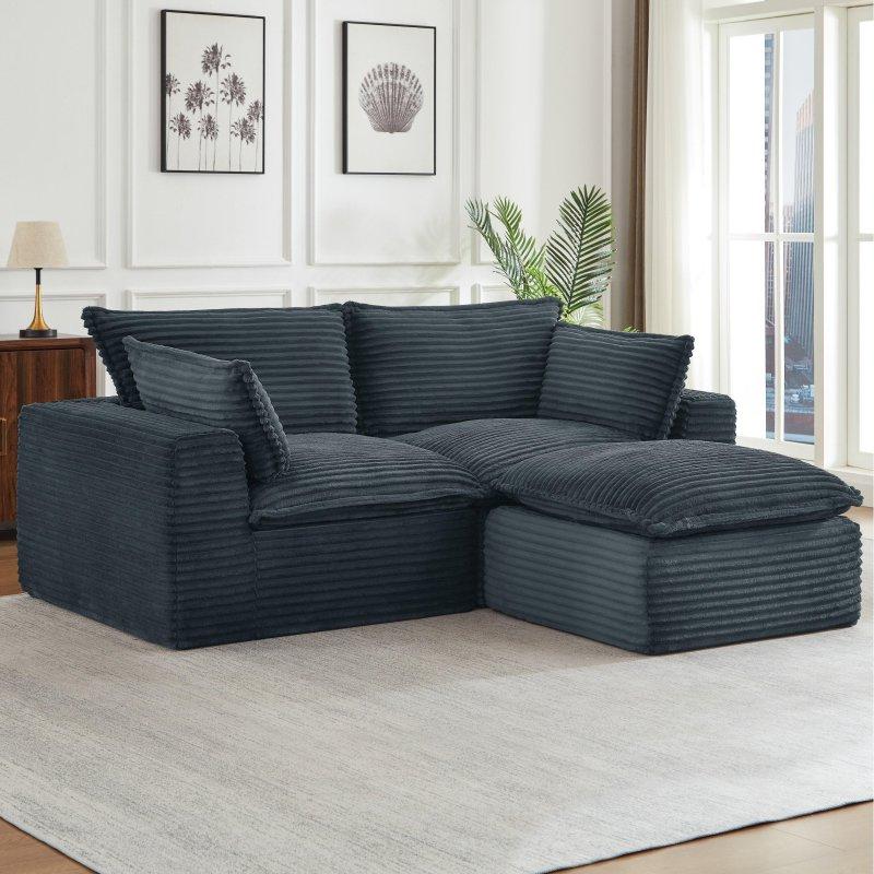 Gri Fitilli Kadife Geniş Oturumlu Modüler Bohem Koltuk - 201x101x77 cm - 290434