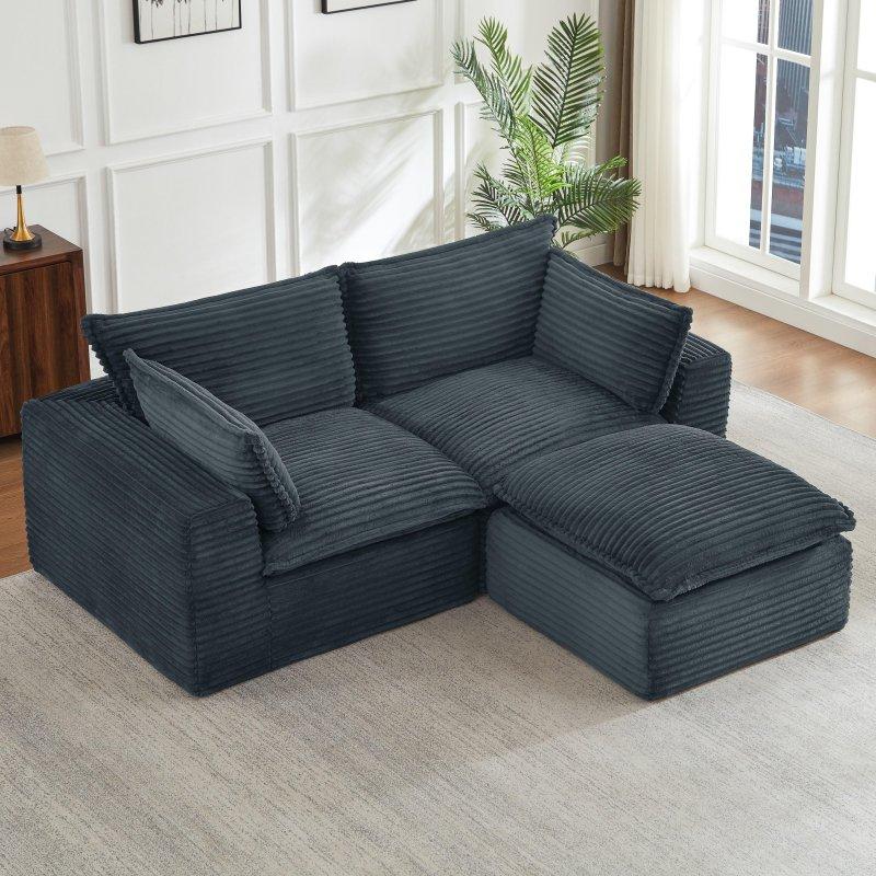 Gri Fitilli Kadife Geniş Oturumlu Modüler Bohem Koltuk - 201x101x77 cm - 290434