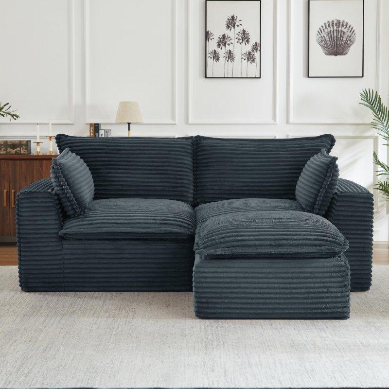 Gri Fitilli Kadife Geniş Oturumlu Modüler Bohem Koltuk - 201x101x77 cm - 290434 Gri Fitilli Kadife Geniş Oturumlu Modüler Bohem Koltuk - 201x101x77 cm - 290434